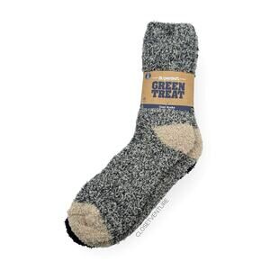 Green Treat Super Soft Cosy Grey Tan Navy Striped 2 Pairs Socks Men’s 8-12
